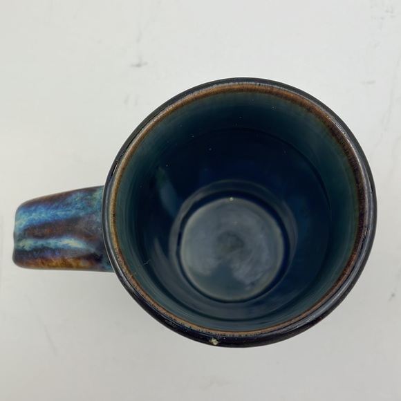 Vintage Unmarked Cobalt Blue Brown Glazed Pottery Mug - Picture 5 of 10